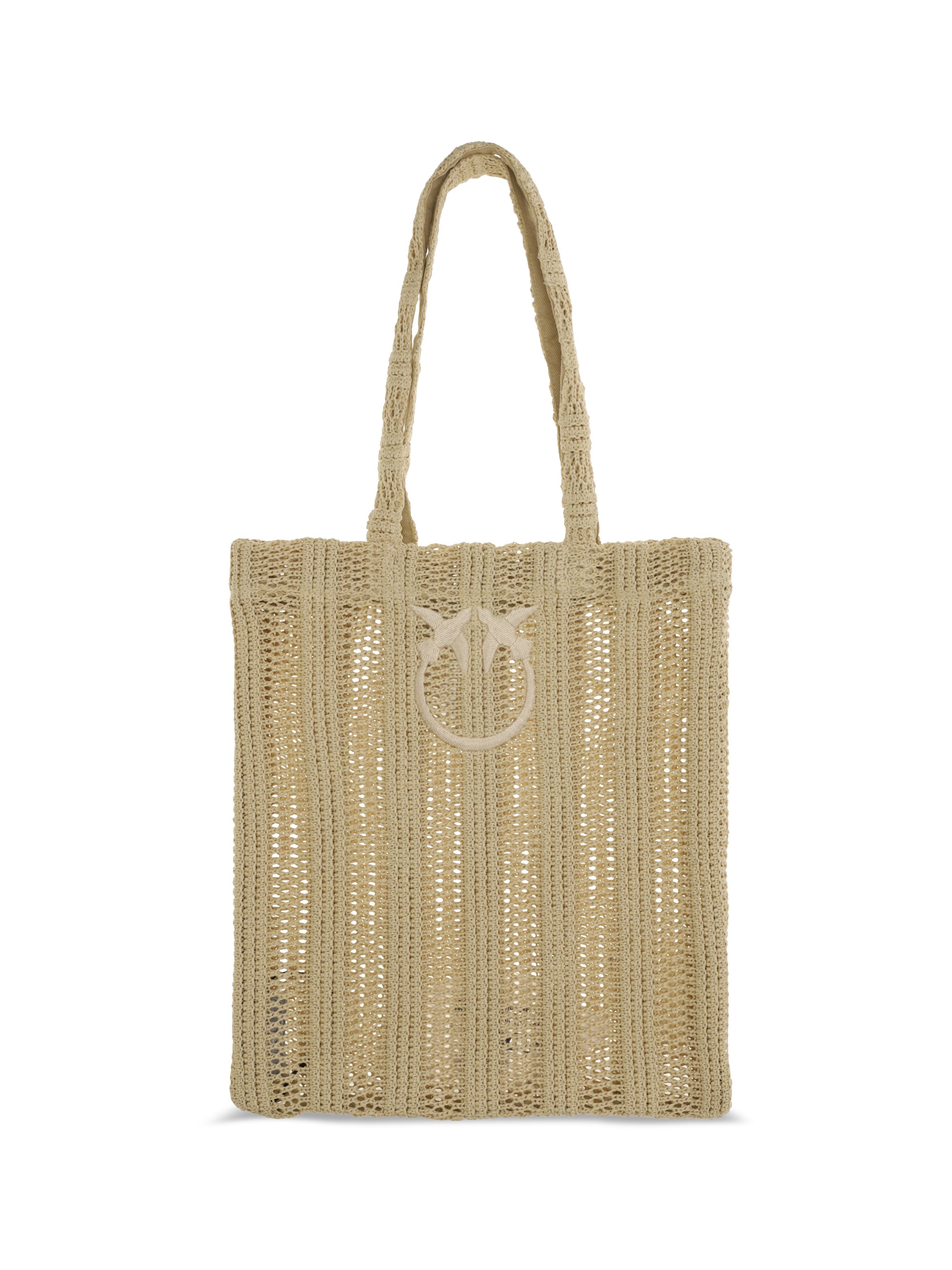 PINKO OS medium easy tote bag in raffia