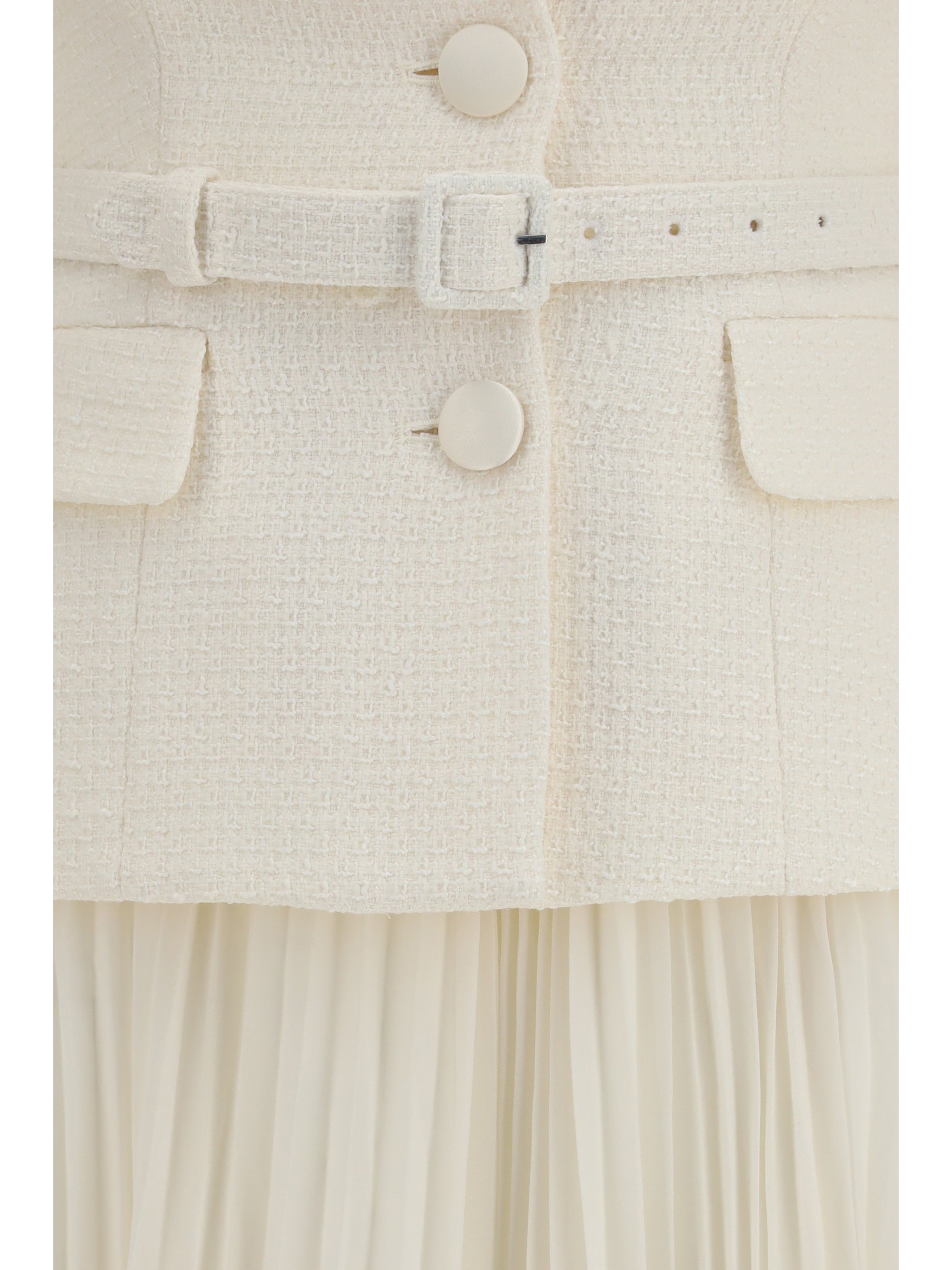 bouclé midi dress with shawl collar