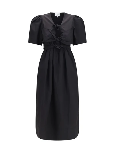 midi dress with bows and puff shoulders