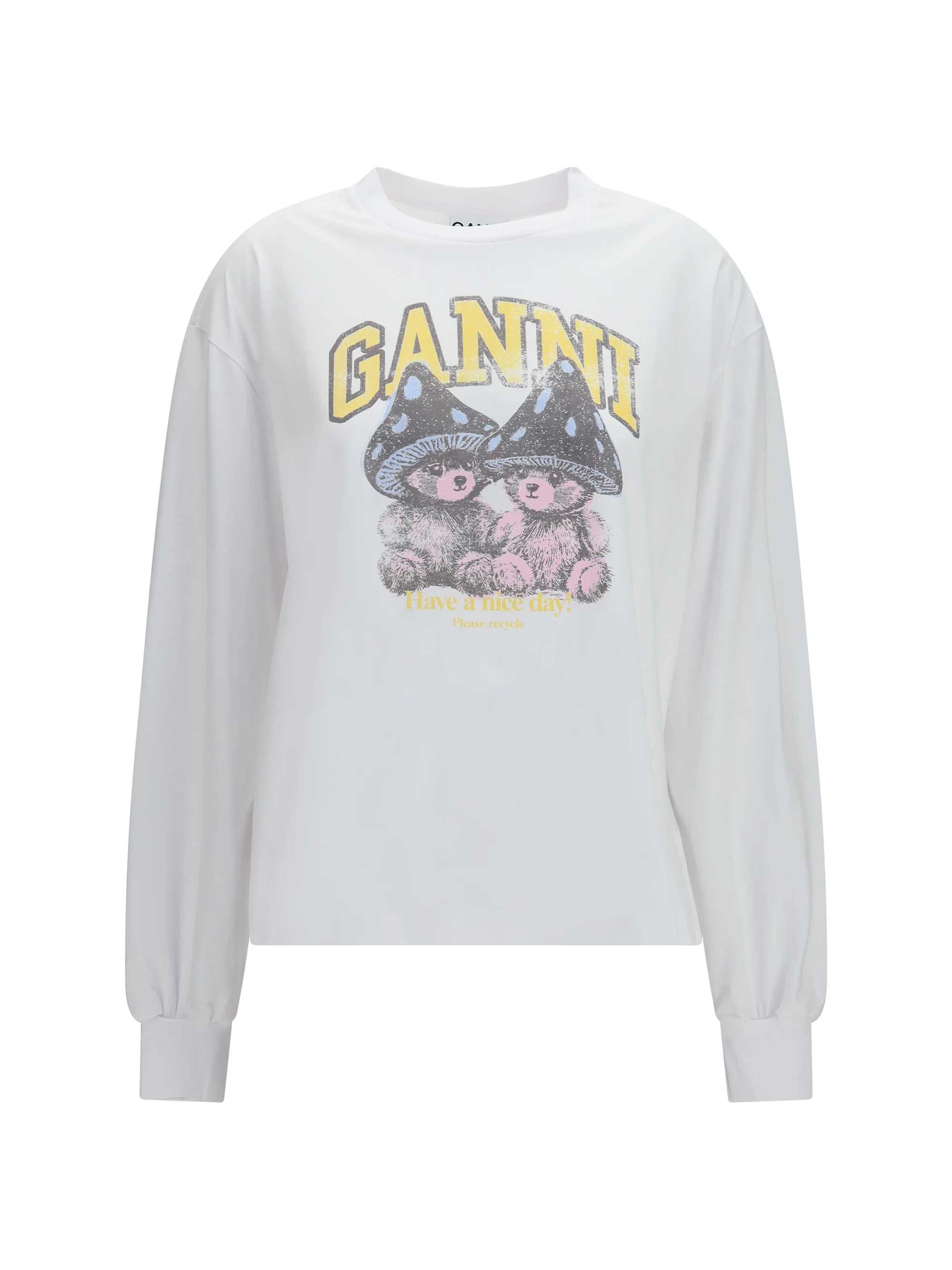 GANNI L teddy mushroom long-sleeve cotton t-shirt