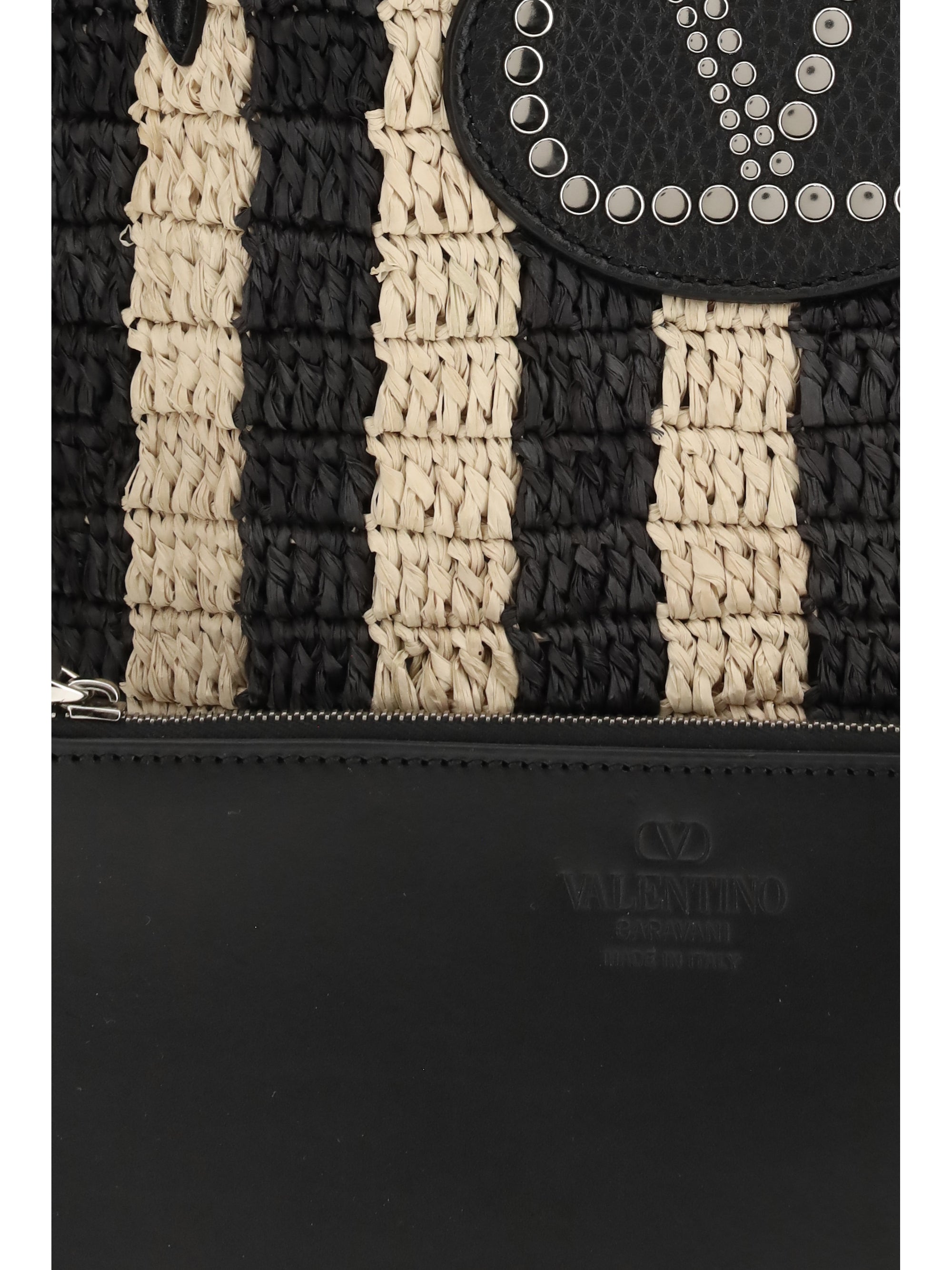 striped raffia bucket bag