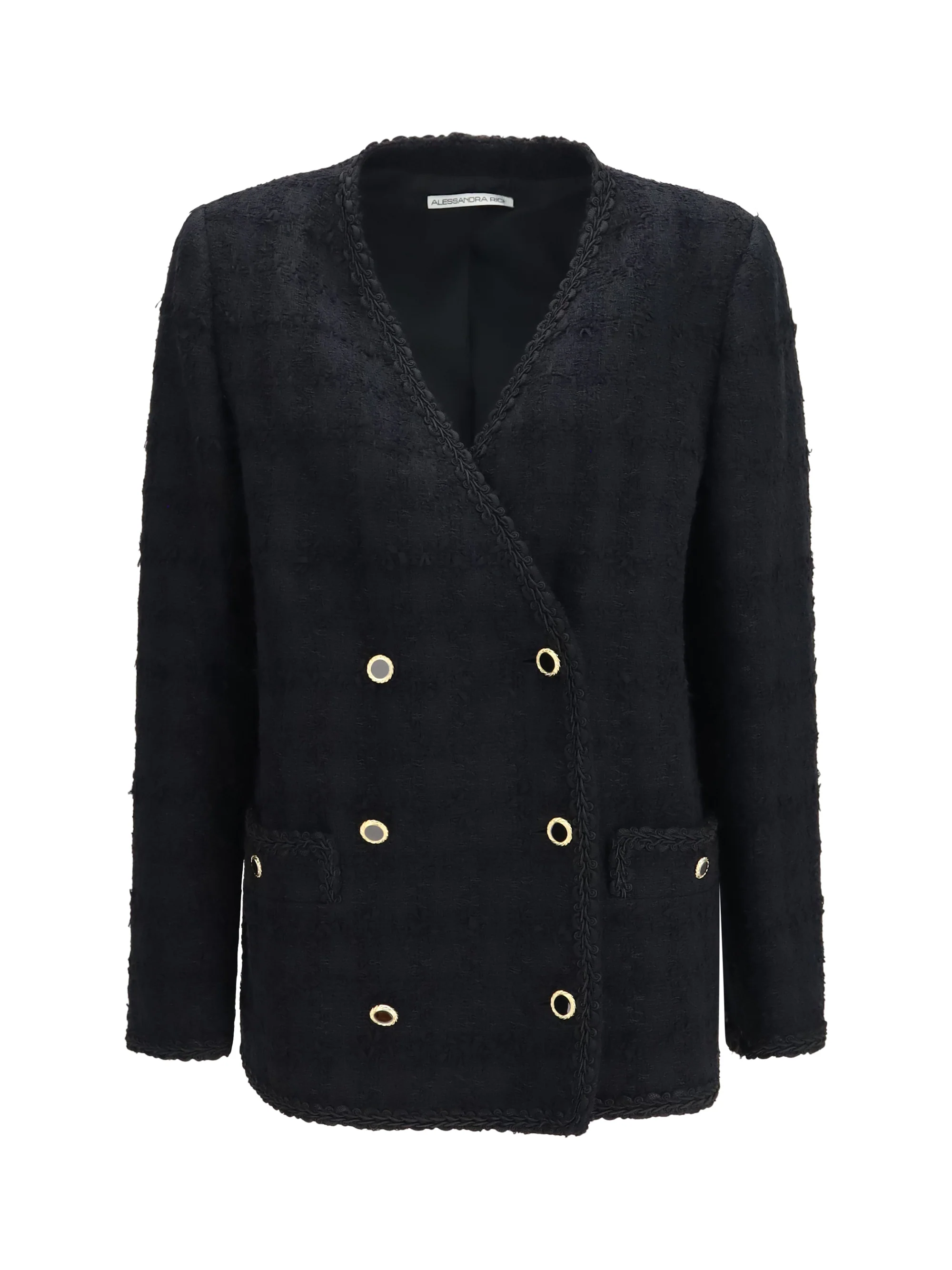double-breasted checked bouclé tweed jacket