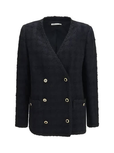 double-breasted checked bouclé tweed jacket