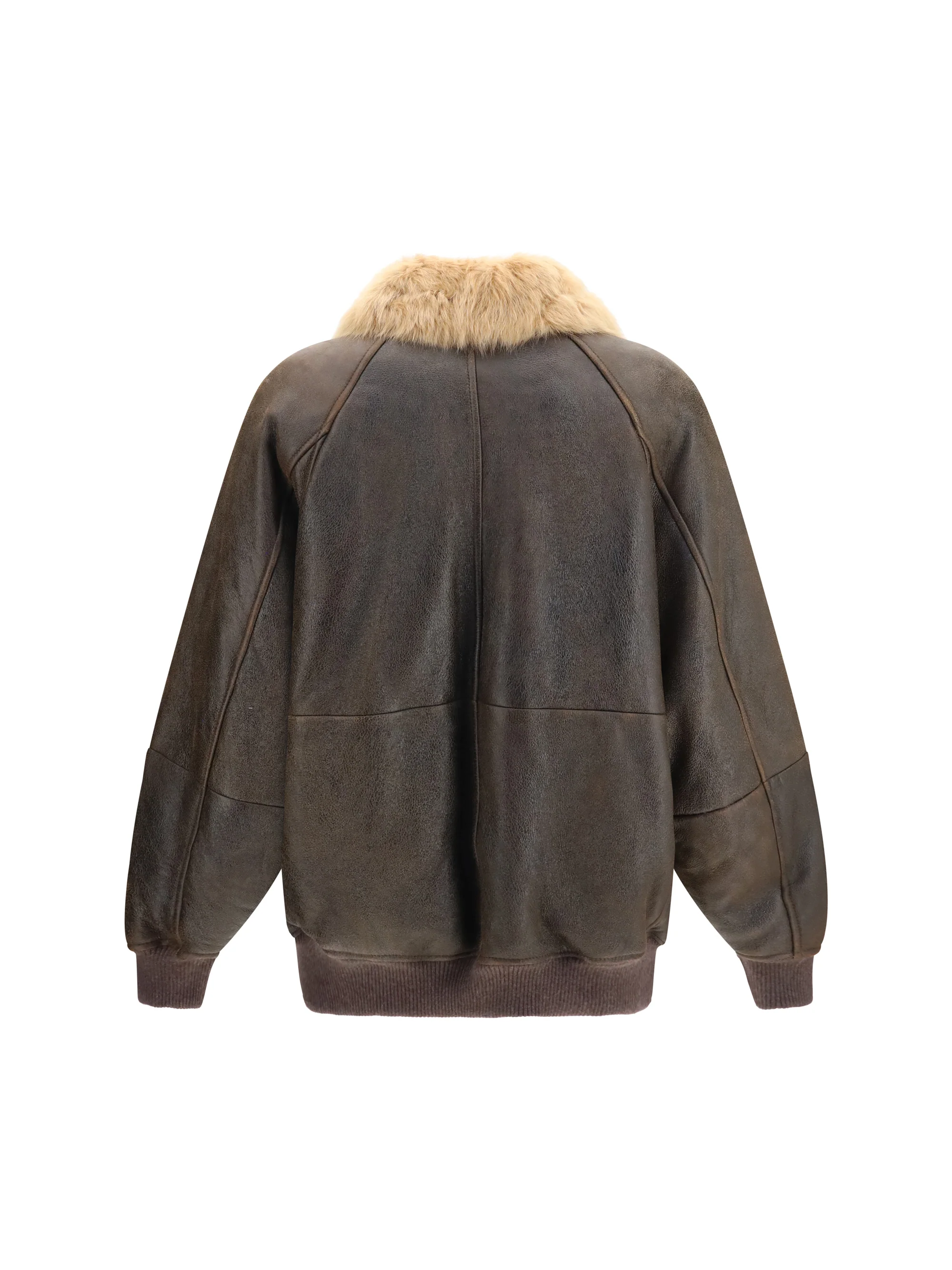 BRUNELLO CUCINELLI 40 vintage-effect shearling bomber with shiny zipper pull