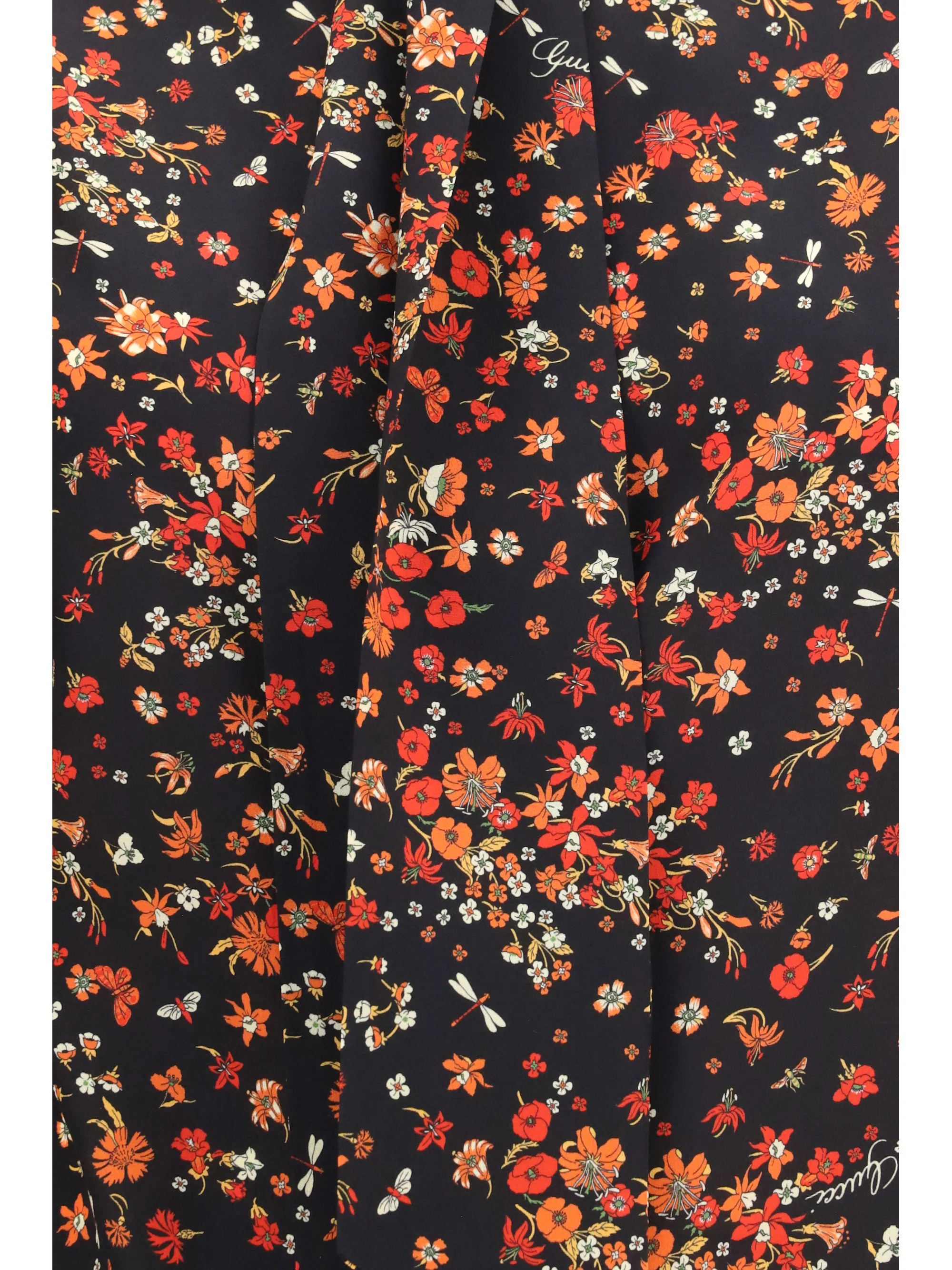 silk flora print shirt with neck bow