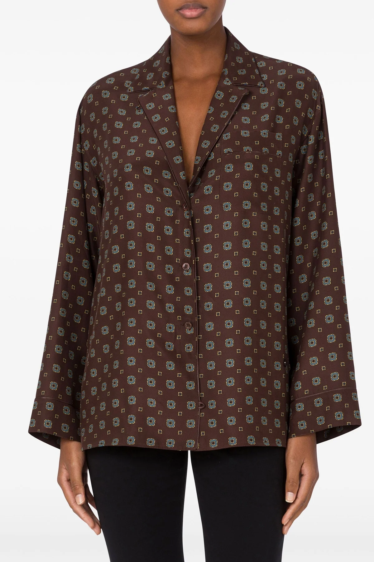 patterned print silk shirt