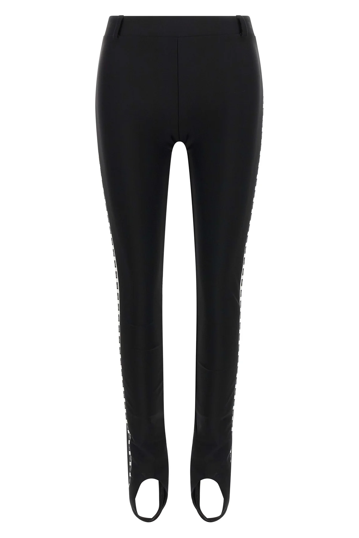 moschinos black leggings define the silhouette through a stretch lycra construc