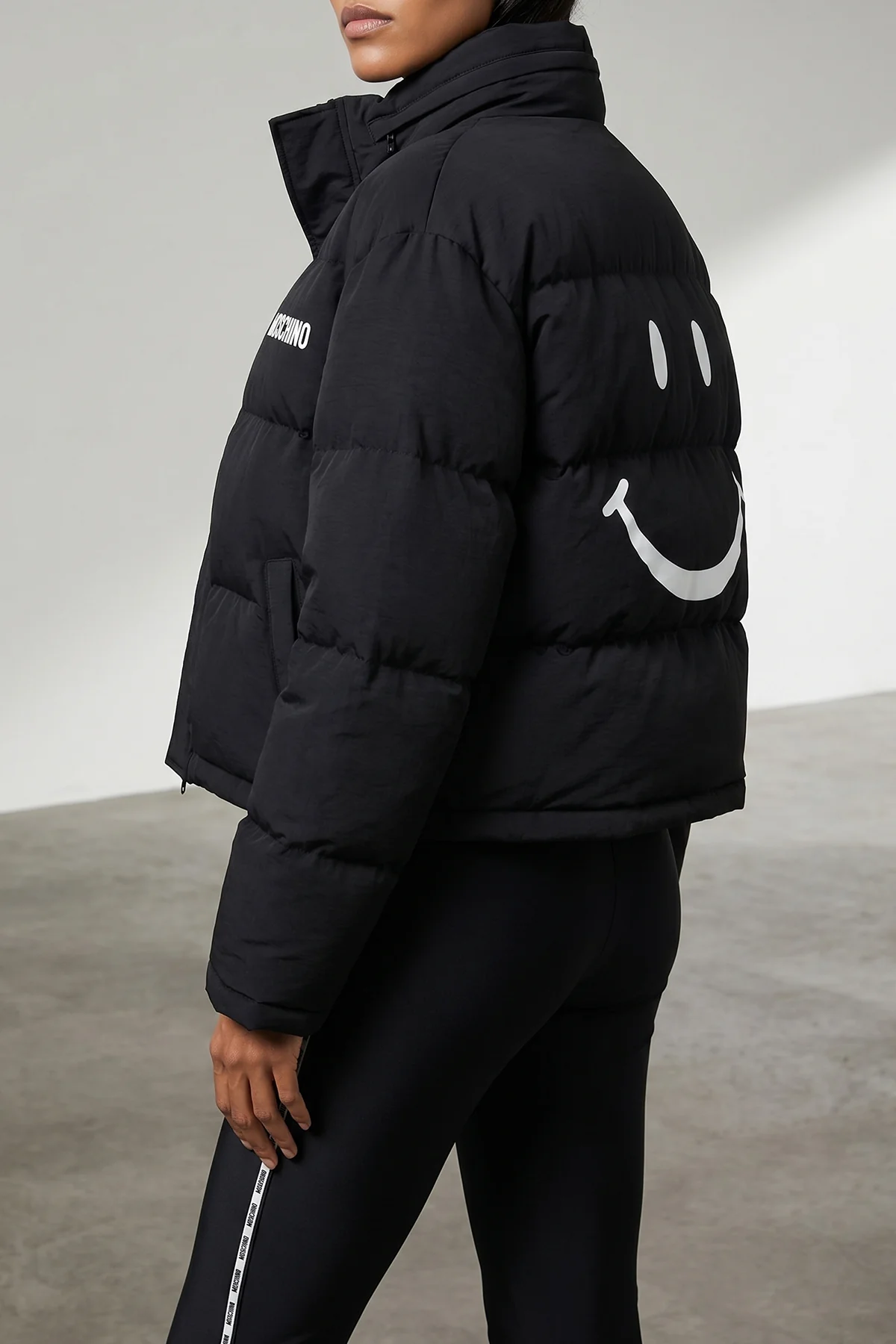 MOSCHINO 36 the moschino x smiley bomber jacket redefines the volumes of outerwear through a