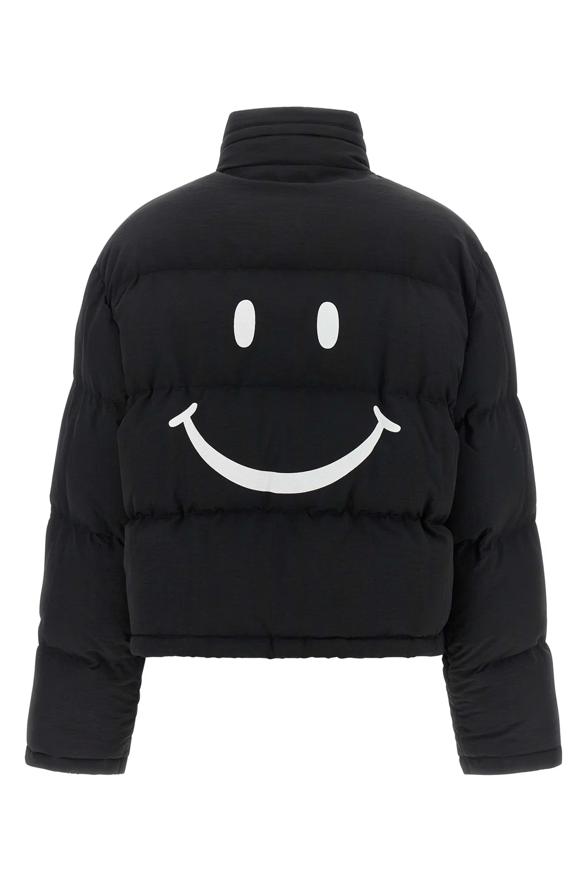 the moschino x smiley bomber jacket redefines the volumes of outerwear through a