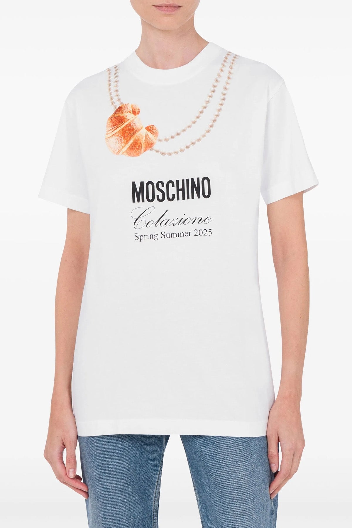 MOSCHINO XS colazione crewneck cotton t-shirt