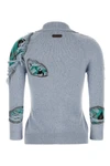 the moschino distressed argyle cardigan in mélange blue redefines classic knit