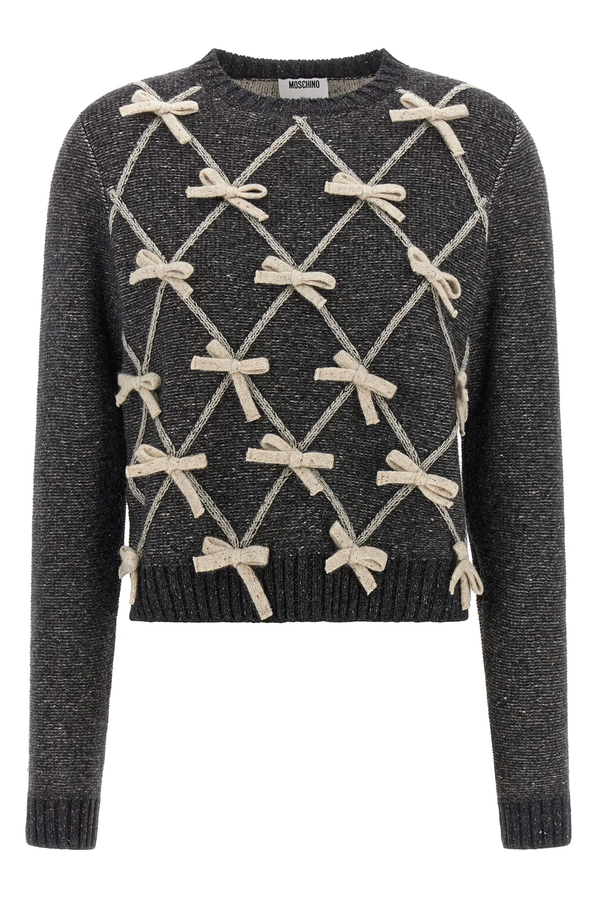 MOSCHINO 38 moschinos sweater redefines classic knitwear through an elaborate contrast work