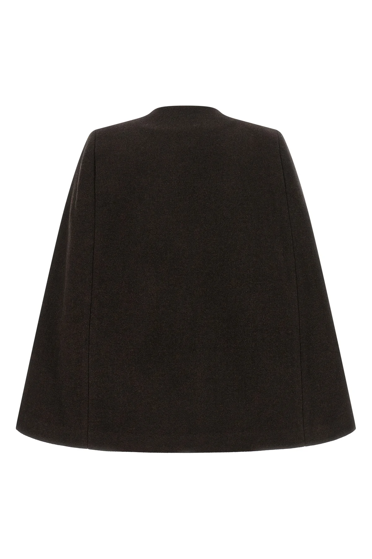 the ganni cape redefines the volumes of the outerwear through a flared and envel