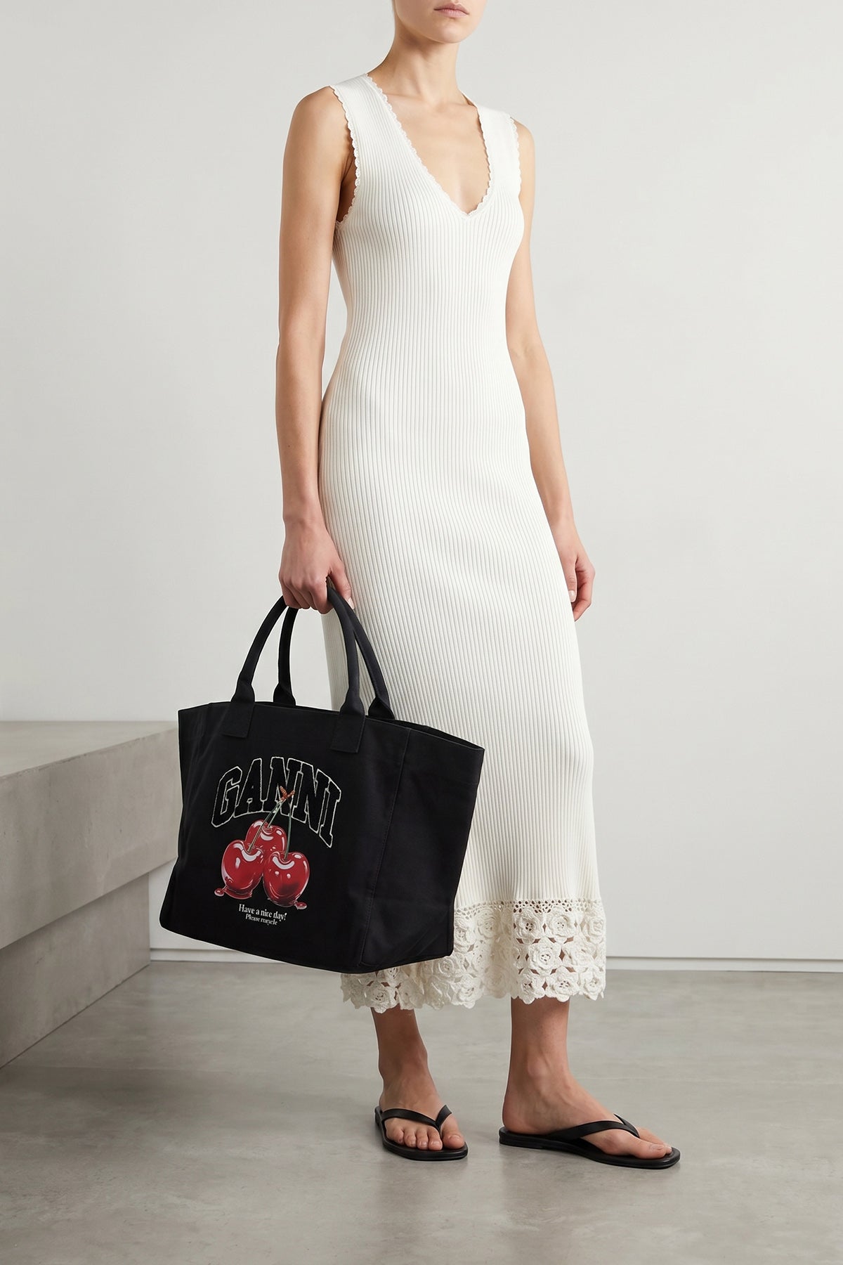 GANNI S long cotton crochet knitted stretch cotton dress