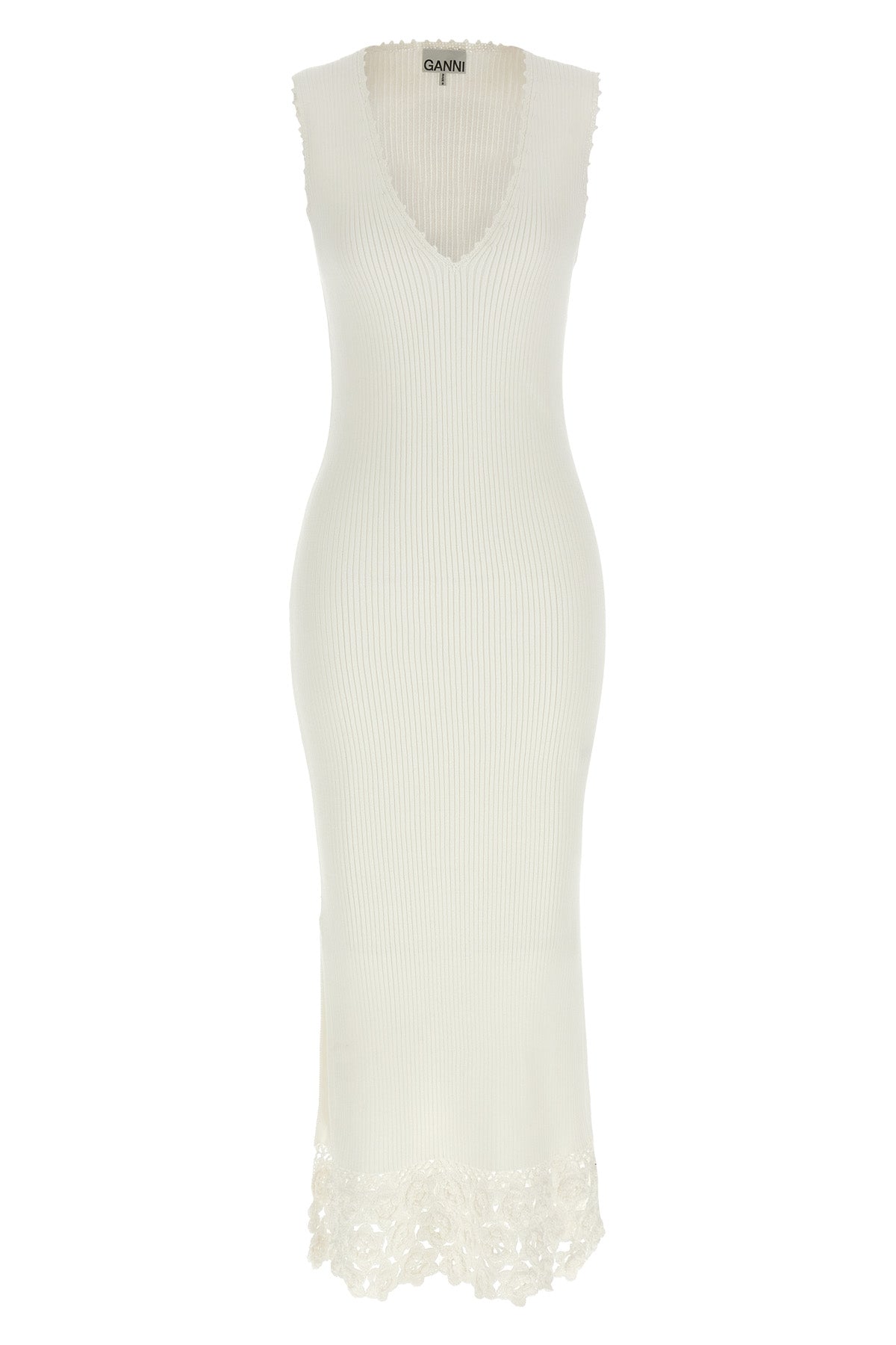 GANNI S long cotton crochet knitted stretch cotton dress