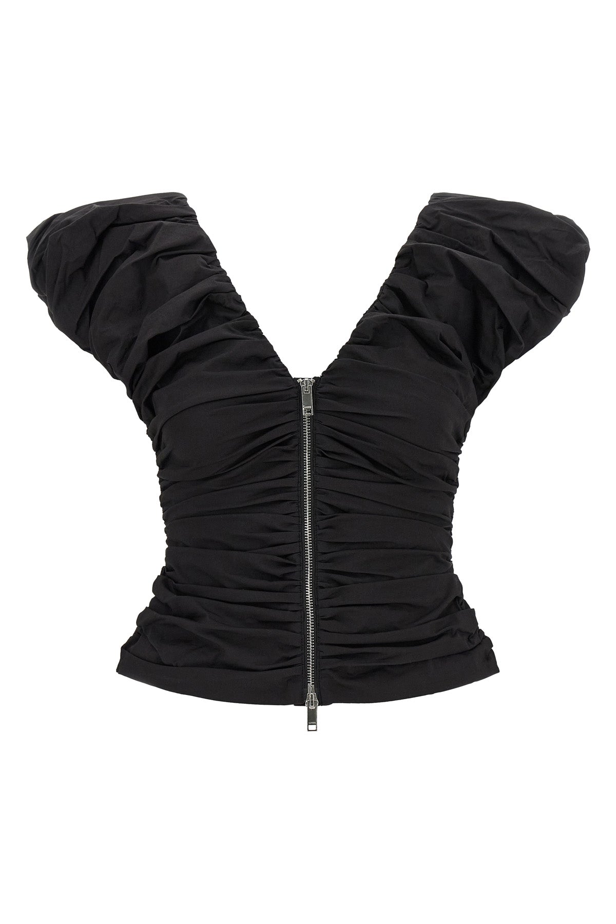 GANNI 36 black ruched stretch cotton top
