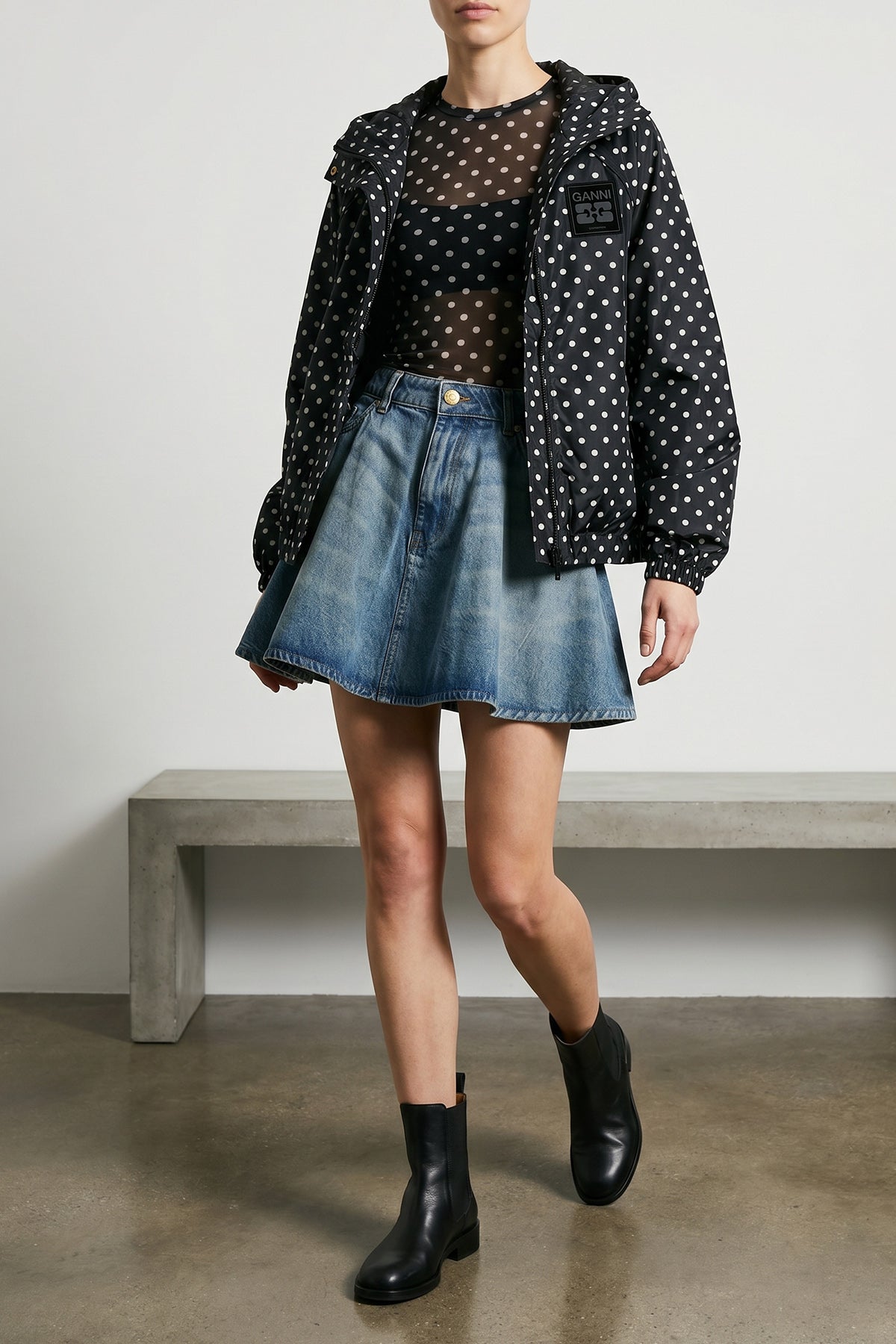 GANNI 34 printed sheer stretch fabric sweater