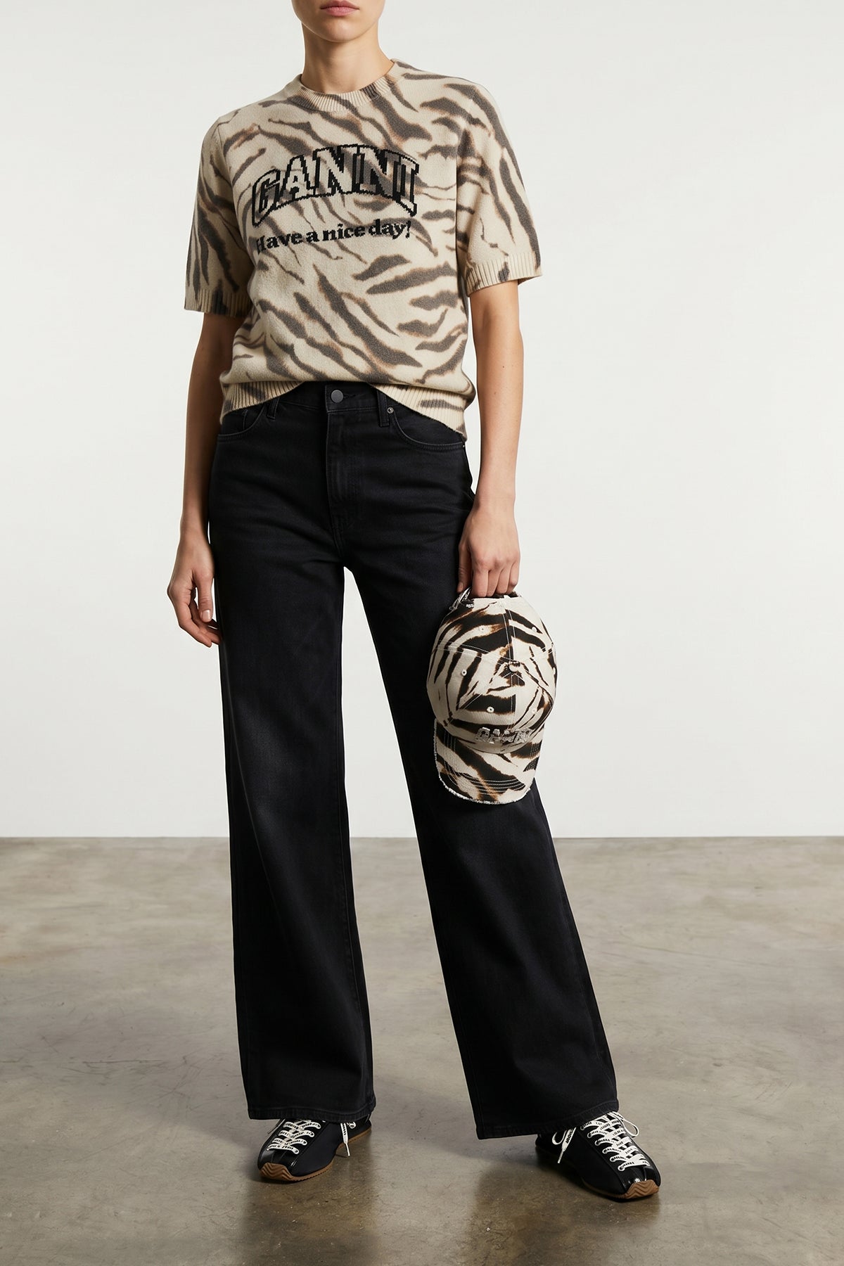 GANNI L zebra graphic print wool blend sweater