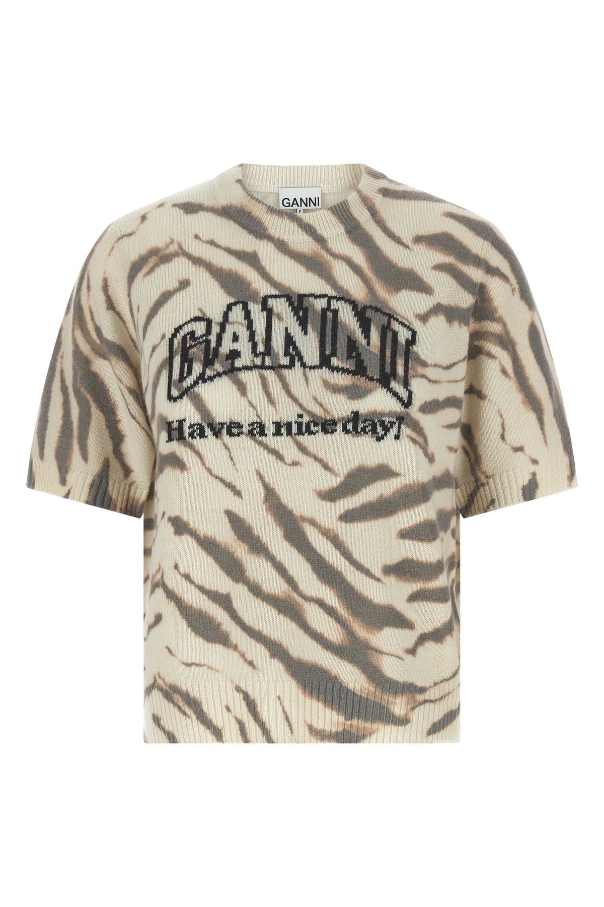 GANNI L zebra graphic print wool blend sweater