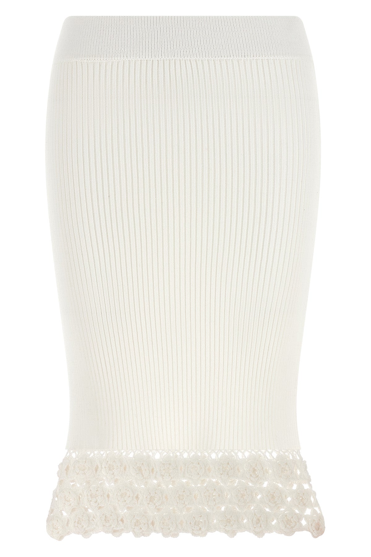 GANNI S cotton crochet knitted stretch cotton midi skirt