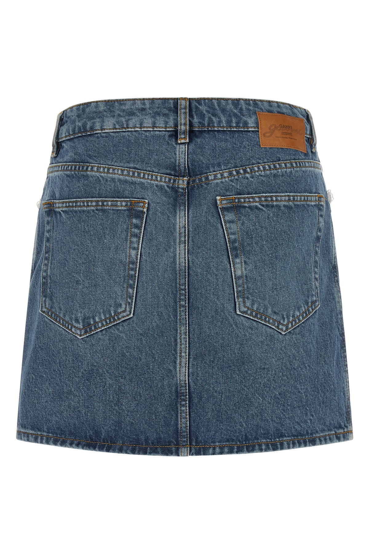 GANNI 34 mini skirt in stone-washed rigid cotton denim