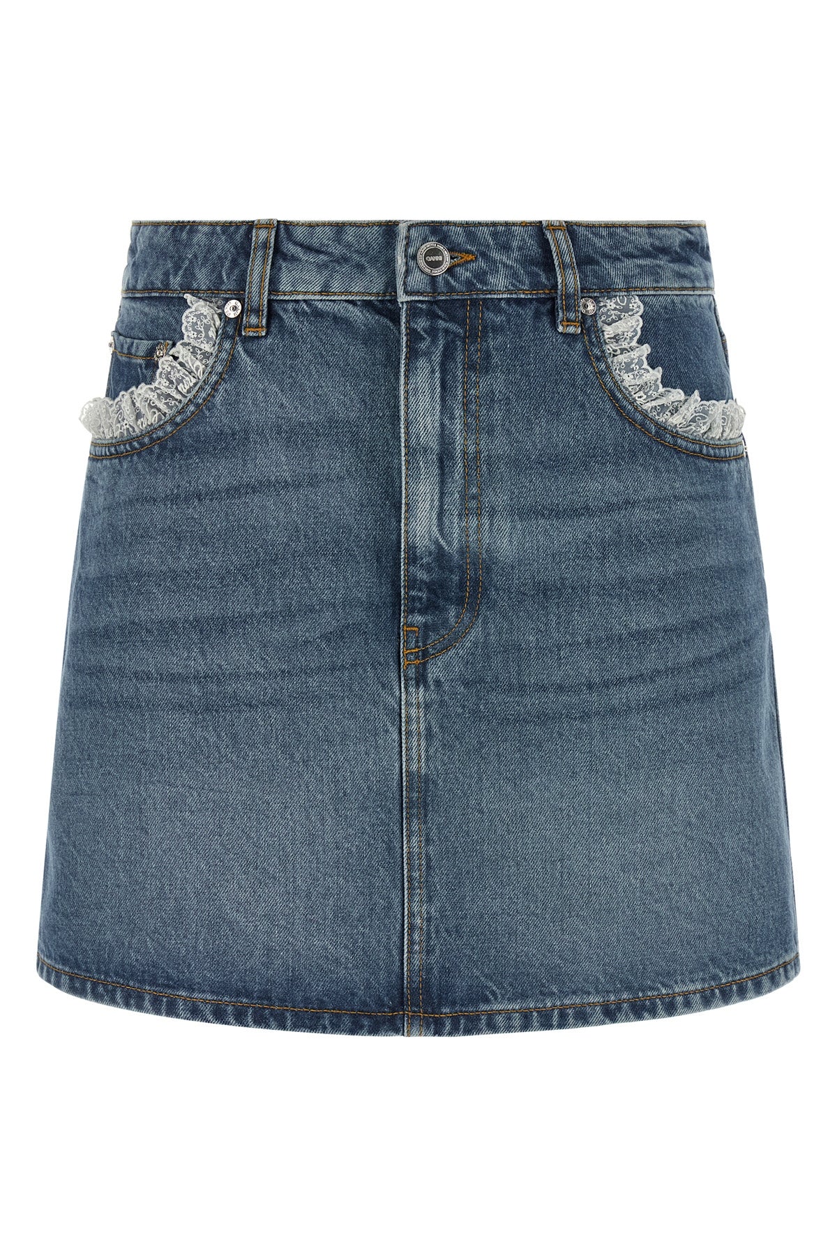 GANNI 34 mini skirt in stone-washed rigid cotton denim