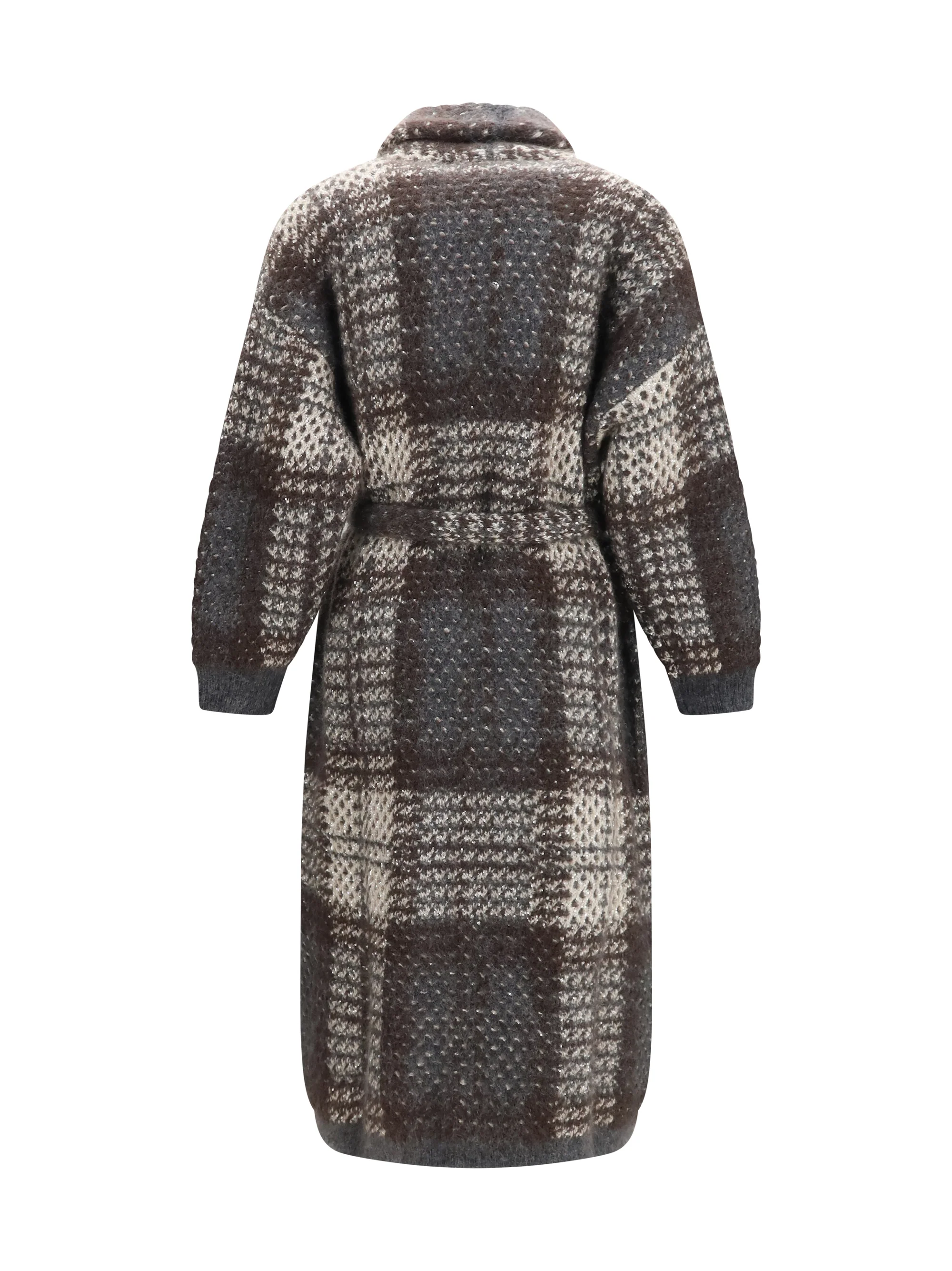 macrocheck mohair blend coat with belt