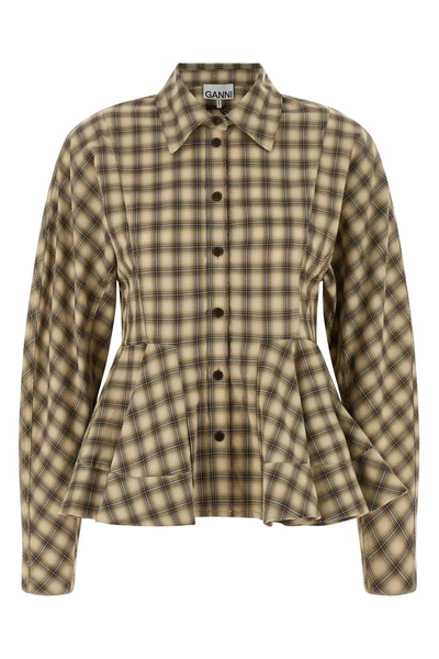 the check flannel peplum ganni shirt is made of pure cotton flannel