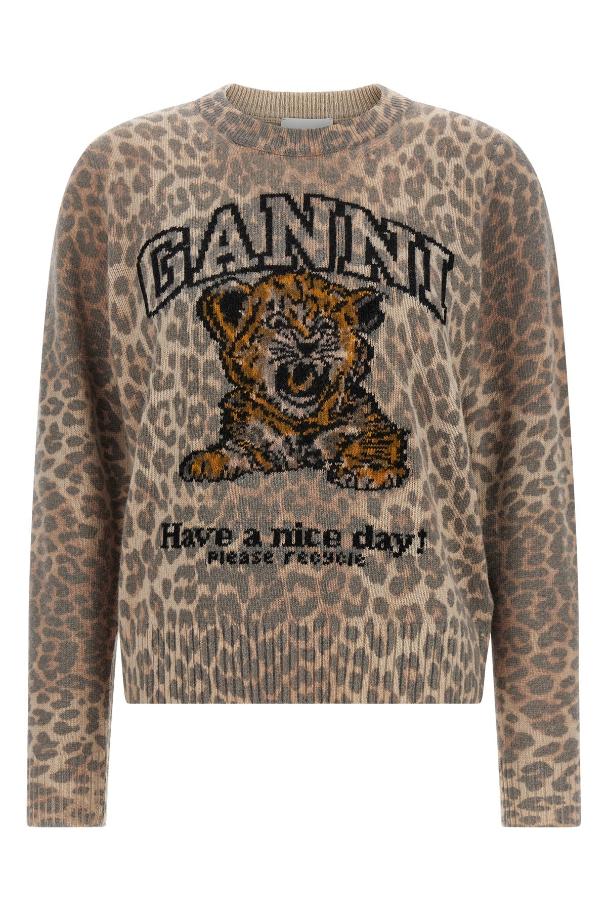 GANNI L leopard print wool blend sweater