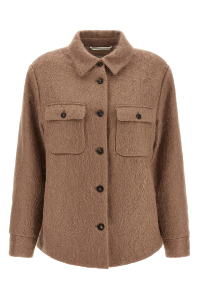 the peserico hazelnut-colored overshirt stands out for a material and enveloping
