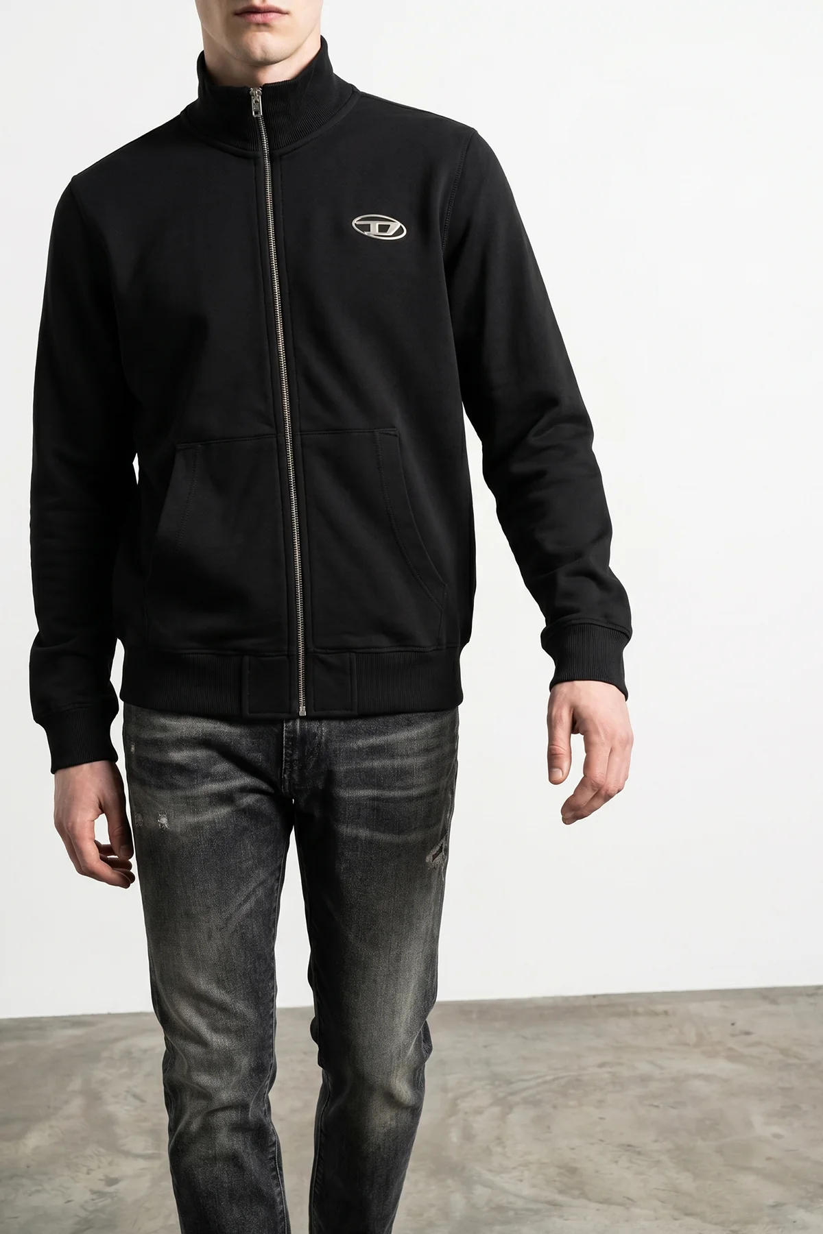 DIESEL L s-ginn-zip-iod sweatshirt in brushed cotton