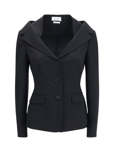 structured off-shoulder jacket with harness details