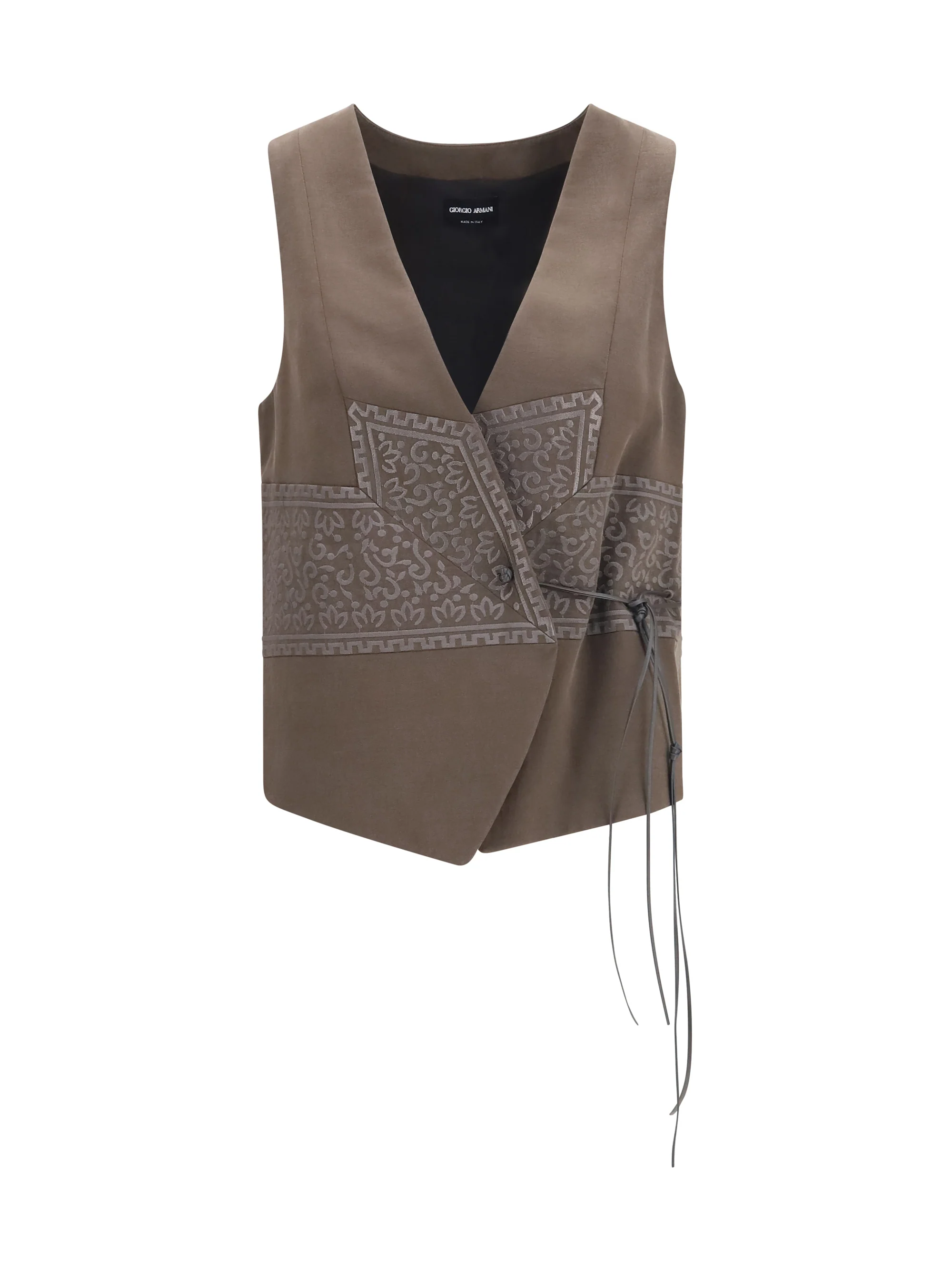 GIORGIO ARMANI 44 vest in washed silk and virgin wool with jacquard pattern and ties
