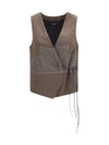 vest in washed silk and virgin wool with jacquard pattern and ties