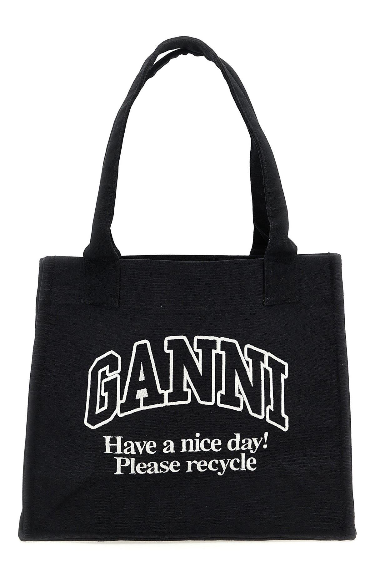 GANNI OS large easy shopper contrasted logo cotton canvas shopping bag