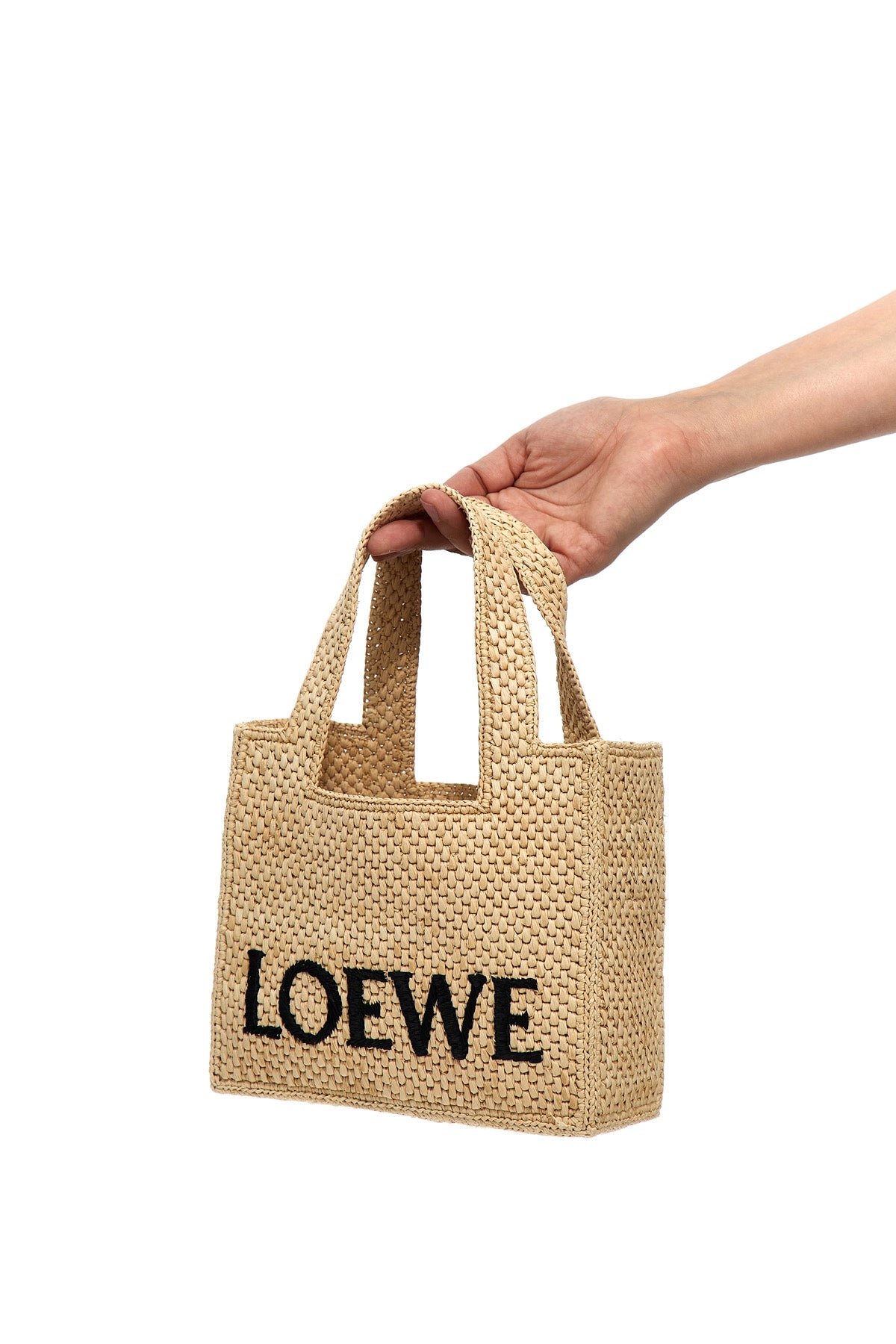LOEWE OS font tote mini raffia shopping bag