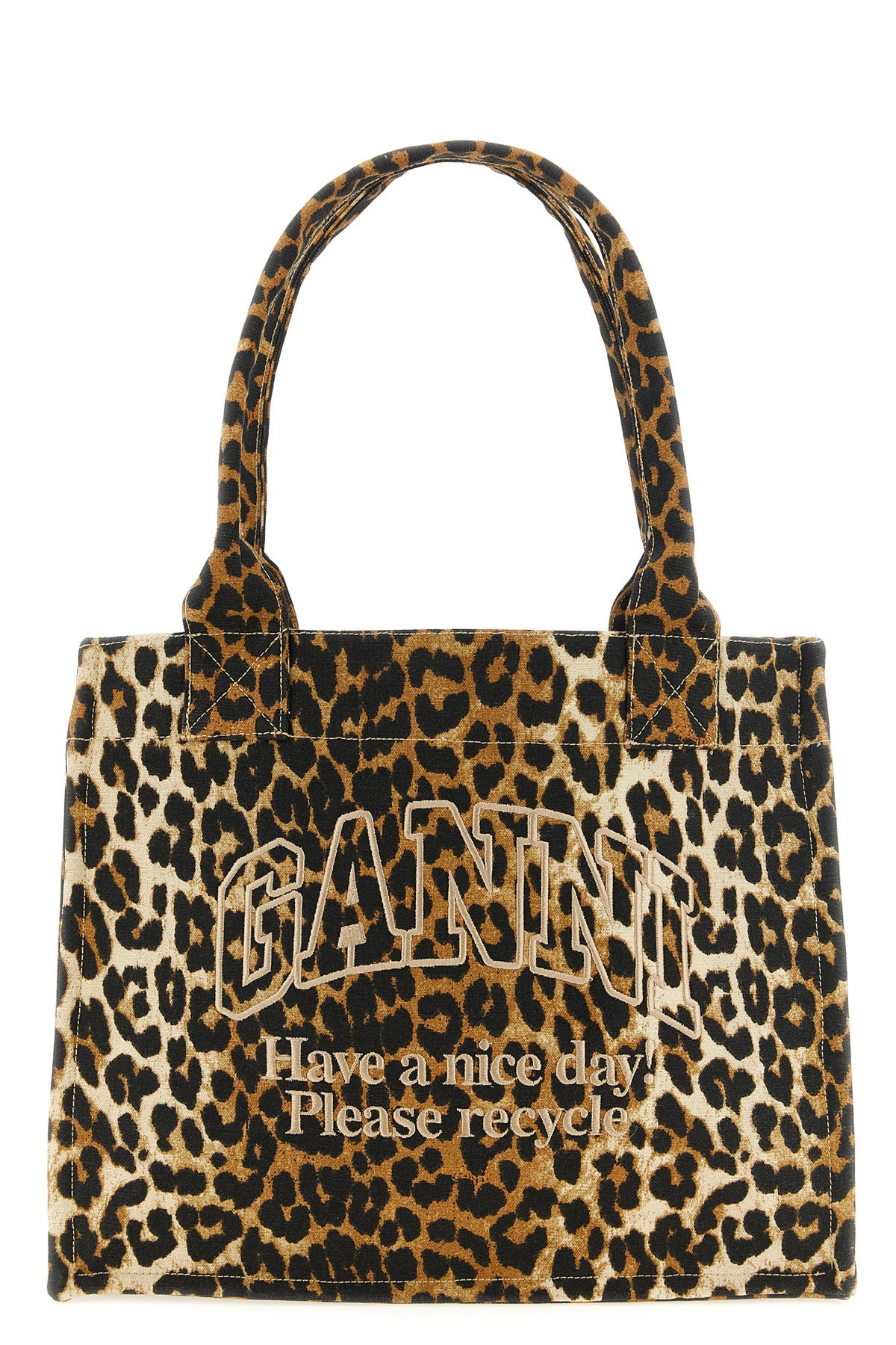 GANNI OS the large ganni leopard tote bag features a capacious silhouette made of cotto