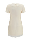 tailored mini dress with bouclé lace inserts
