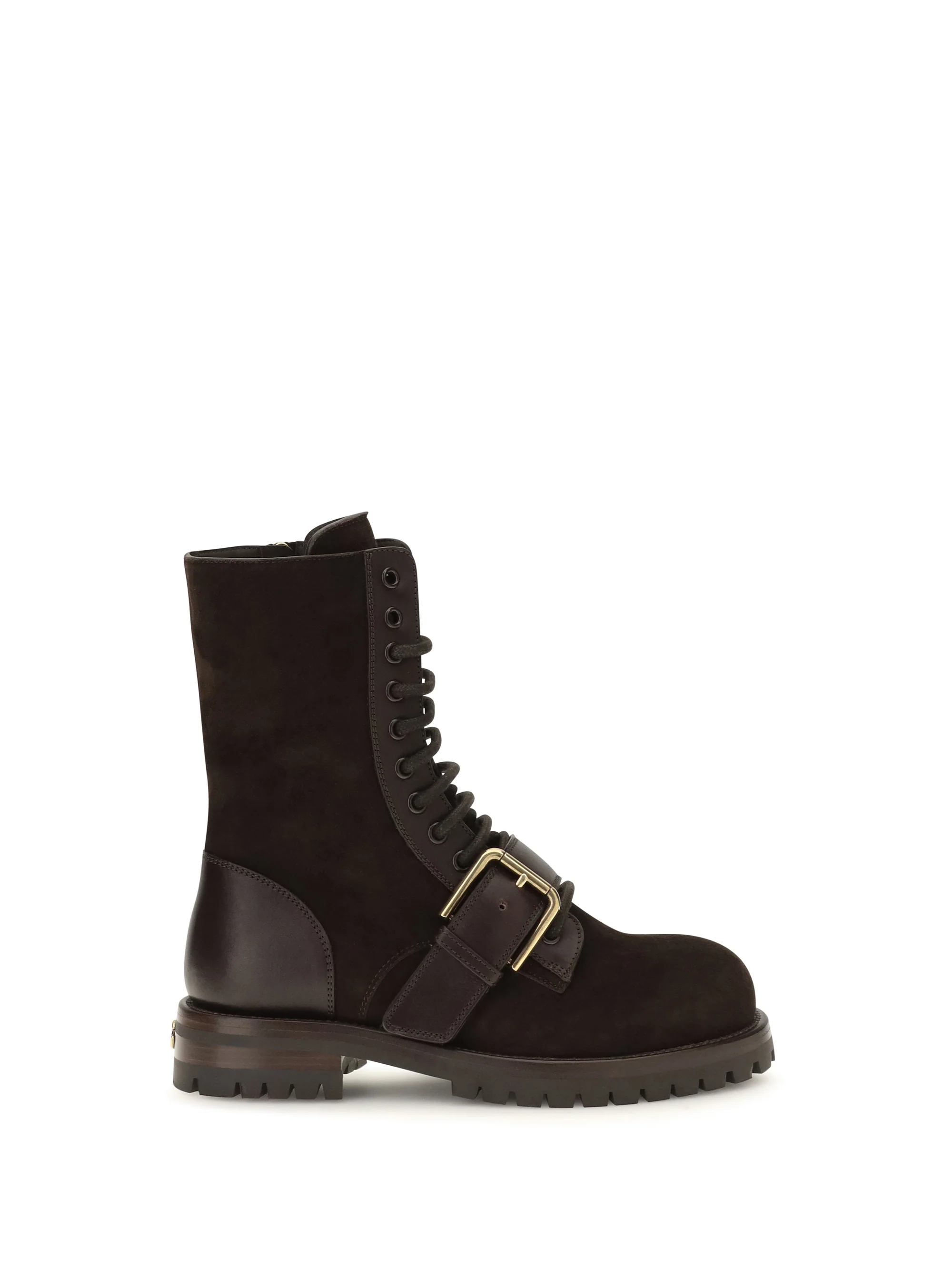leather and suede buckle ankle boots