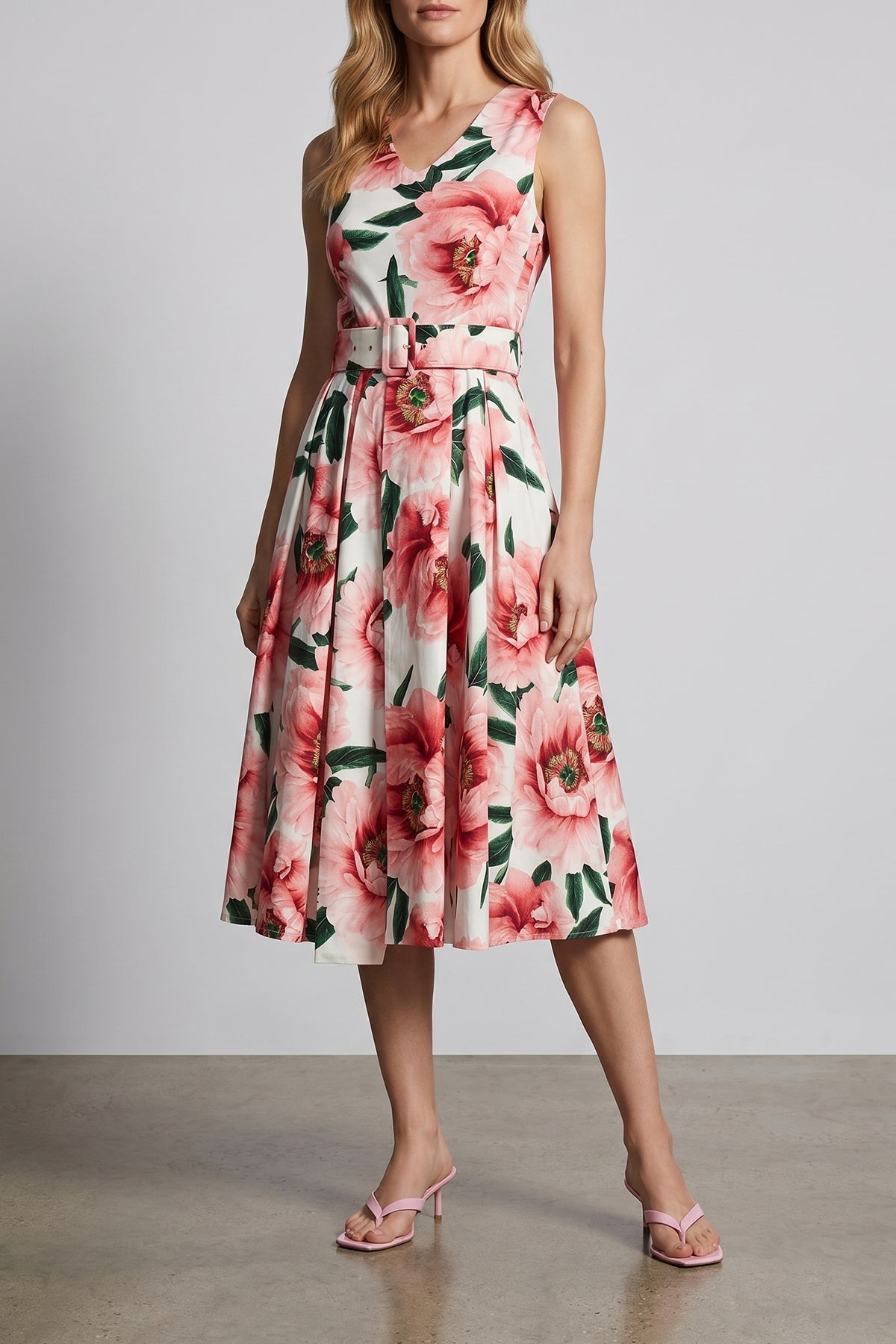SAMANTHA SUNG 4 all-over pastel magnolia abelia cotton midi dress