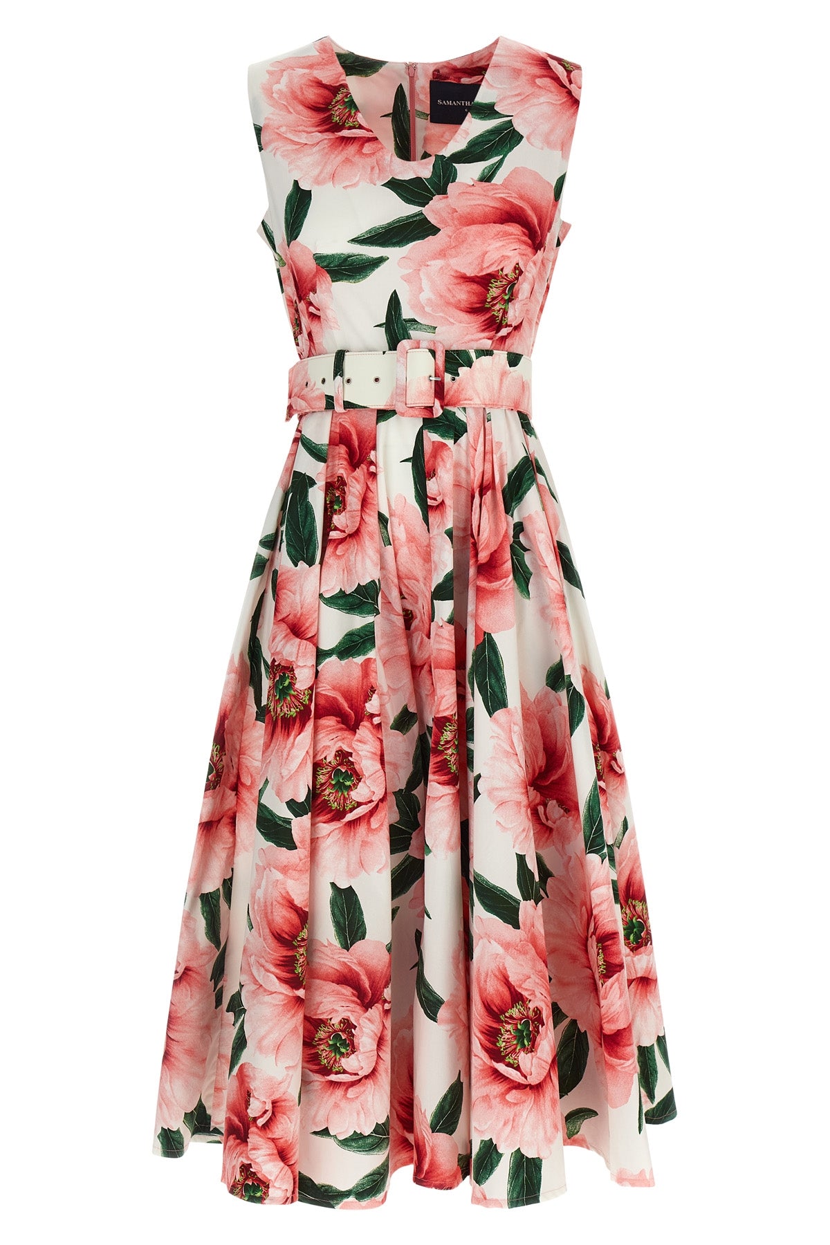 SAMANTHA SUNG 4 all-over pastel magnolia abelia cotton midi dress