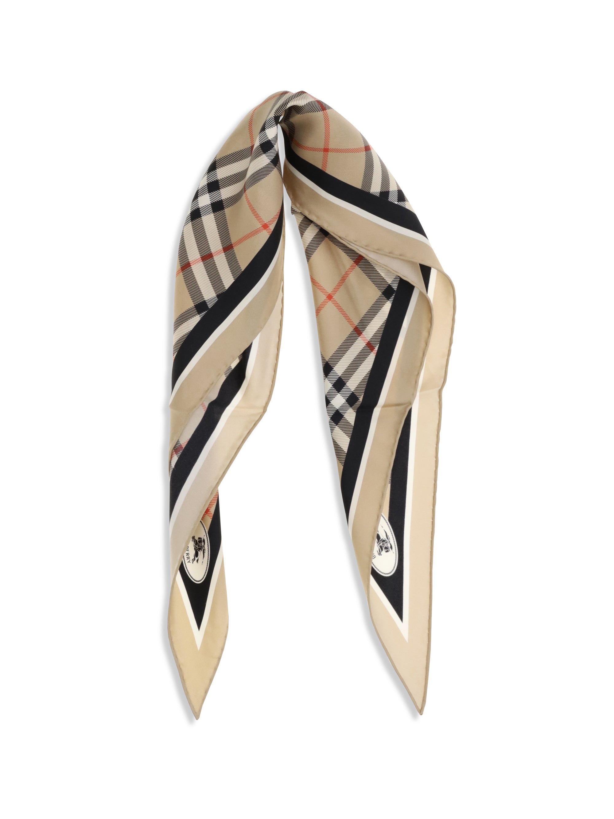 BURBERRY OS check silk scarf with knight stamp 
