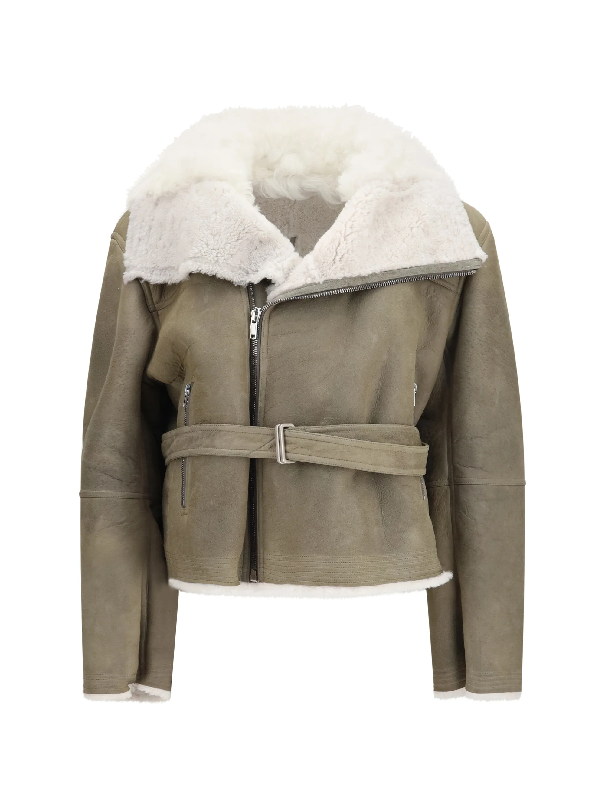 RICK OWENS OS cropped suede and shearling flight jacket