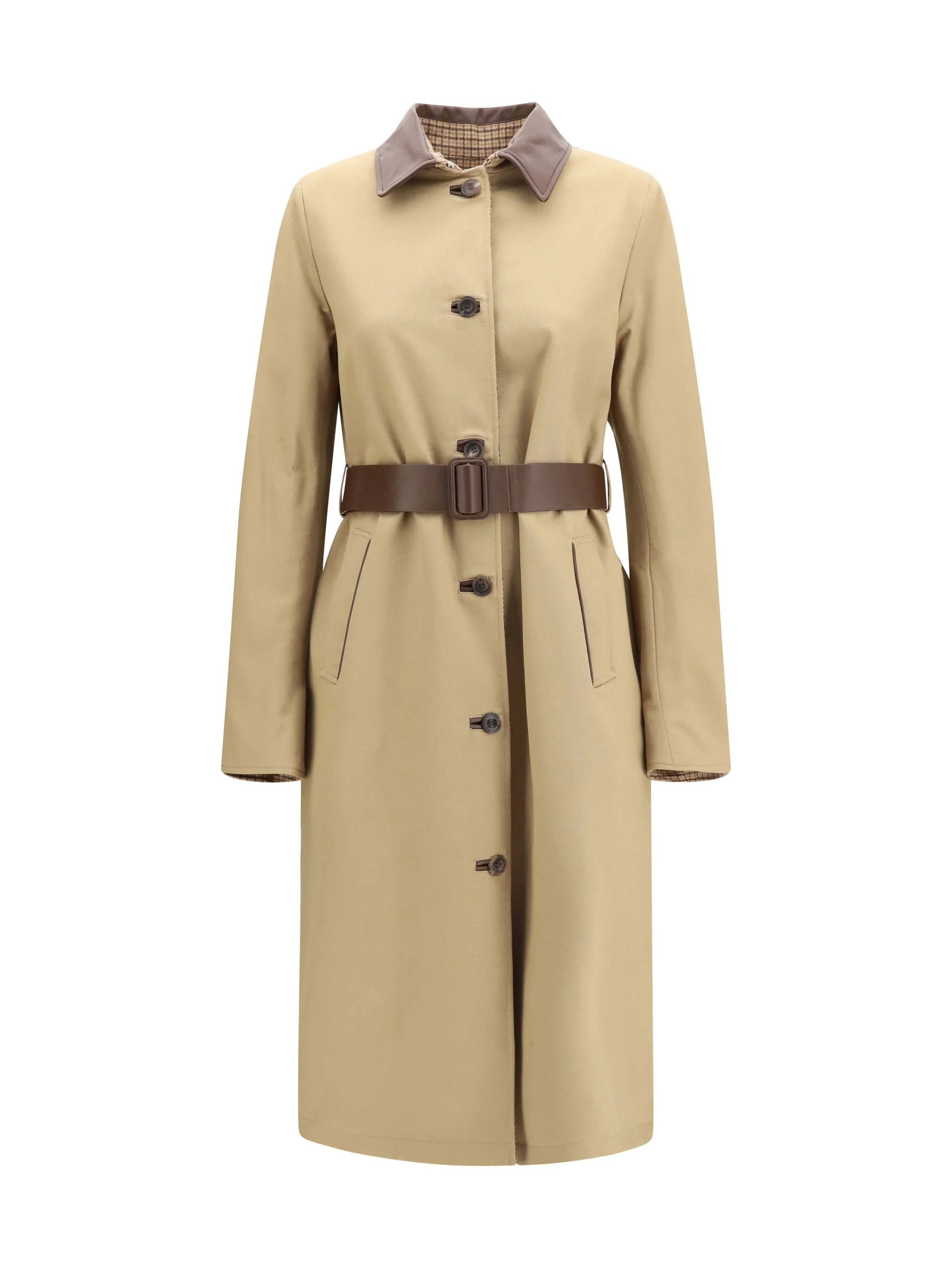 JACOB COHEN 46 reversible cotton gabardine and cashmere pied-de-poule trench coat