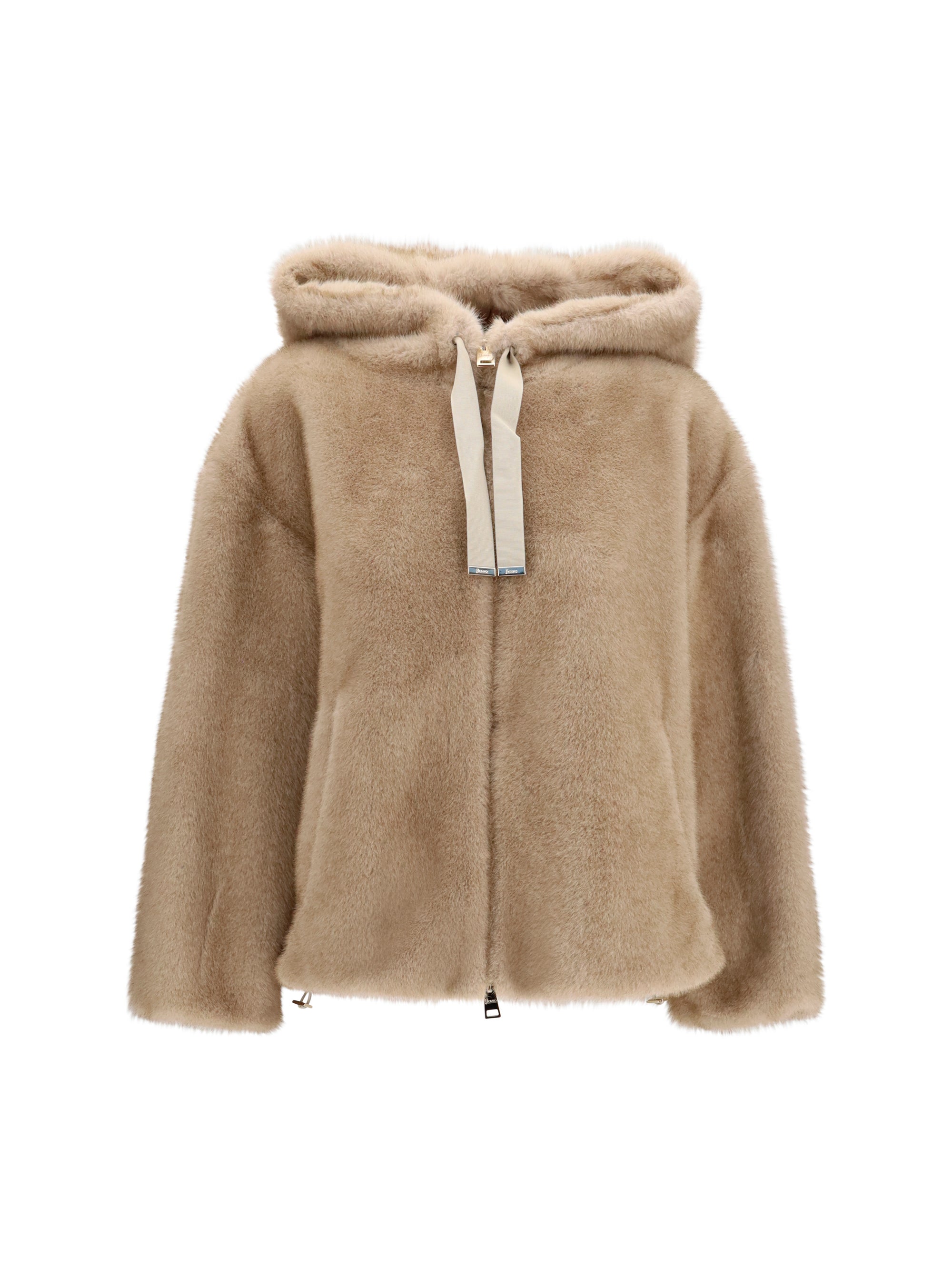 hooded jacket in eco-fur