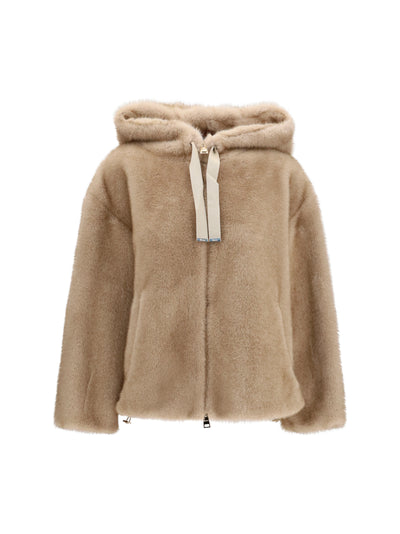 hooded jacket in eco-fur