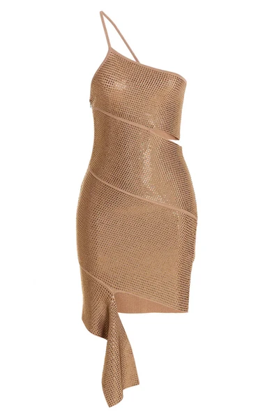one shoulder knit dress withll-over sequin appliqués