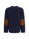 crewneck sweater with suede elbow patches