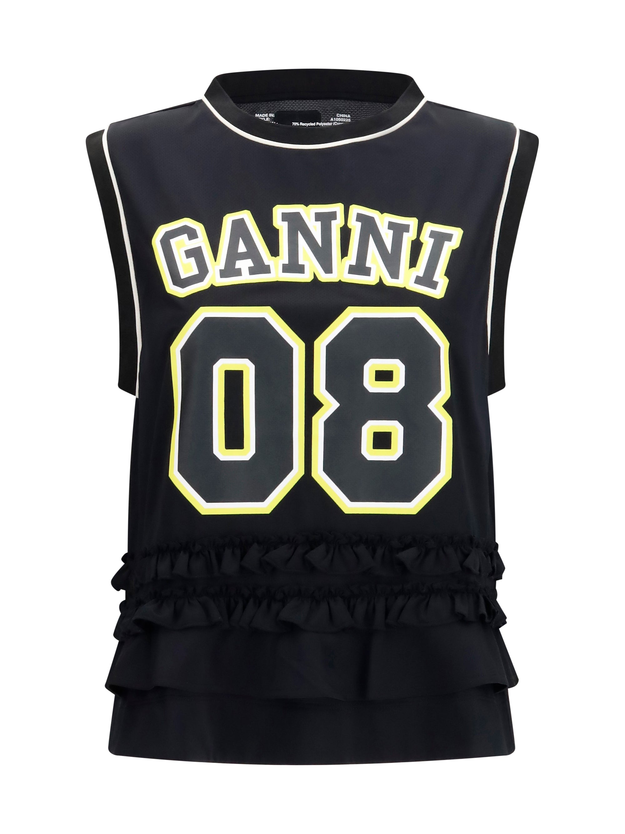 GANNI L cycora oversized tank top with ruffled hem