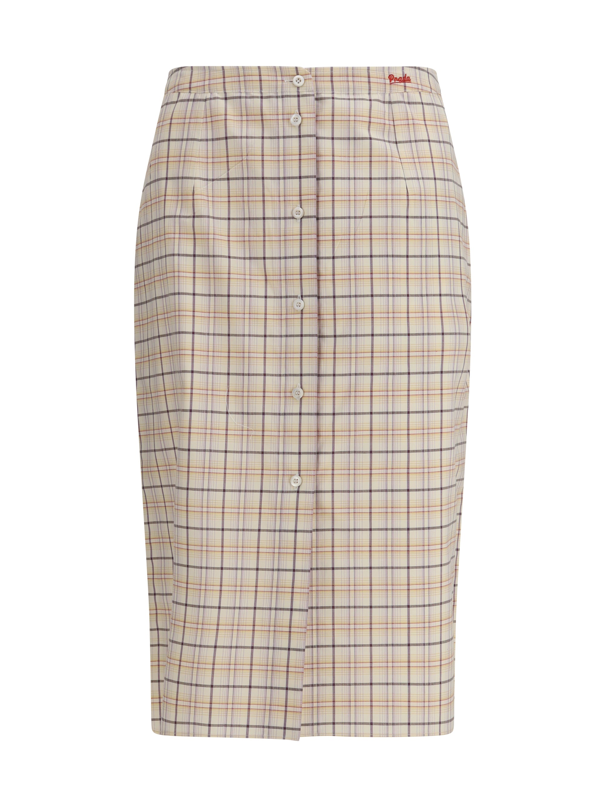 checked cotton poplin pencil skirt
